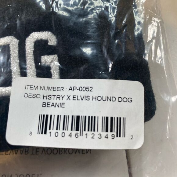 NWT Hstry by NAS x Elvis Presley Black Beanie Embroidered “Hound Dog” Hat - Picture 3 of 6